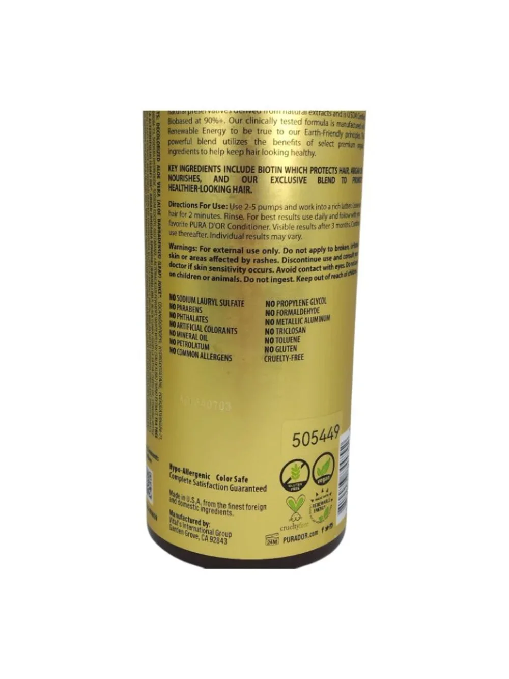 Pura Dor Advanced Shampoo Jumbo 33.8oz Reduces Hair Thinning Volumizes 2 Pack